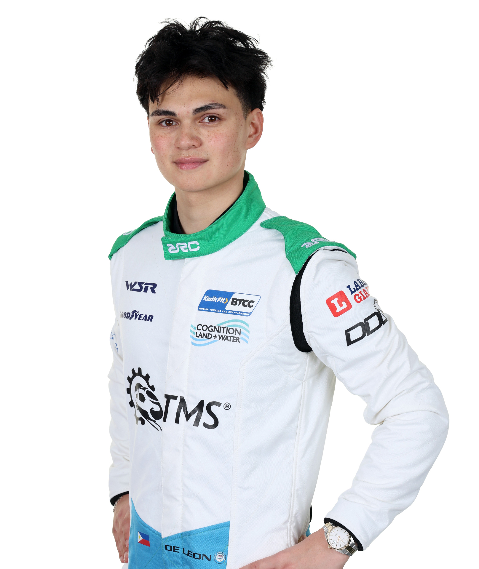 Daryl De Leon portrait in race suit